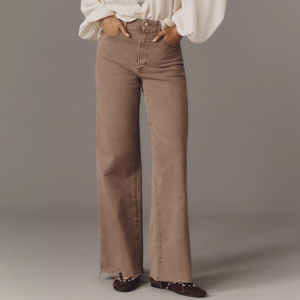 PAIGE Anessa Raw-Hem High-Rise Wide-Leg Jeans Size 29